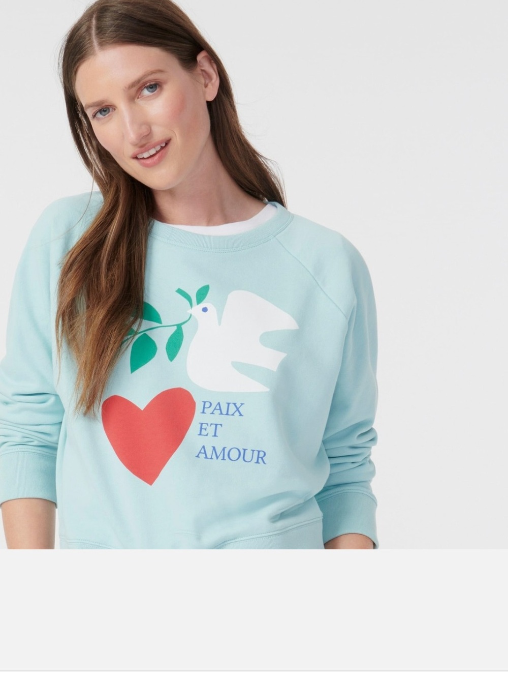 J Crew PAIX ET AMOUR DOVE HEART Original Cotton Terry Sweatshirt custom cropped
